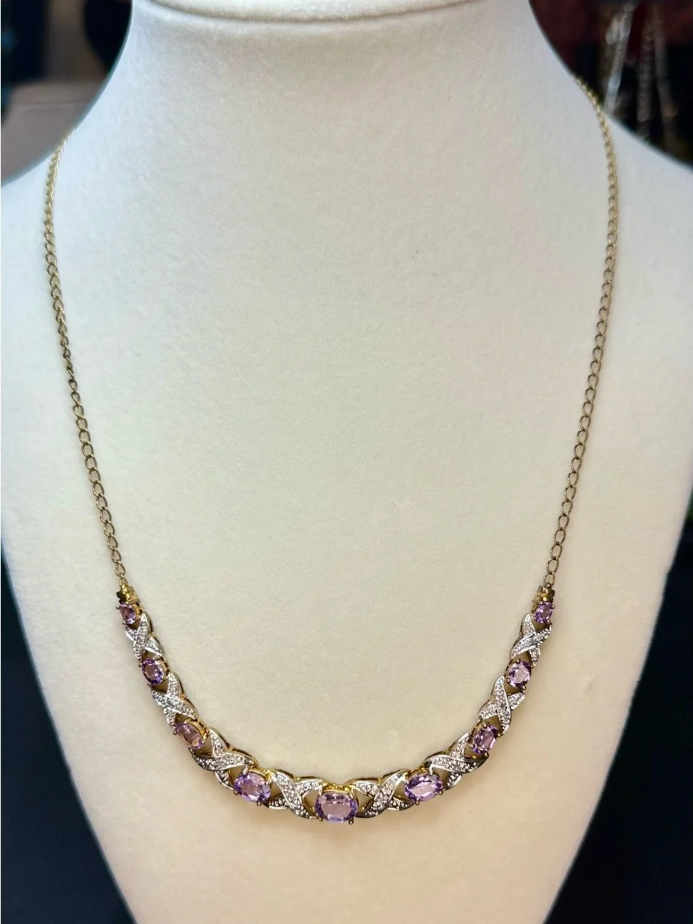 Gold-Tone Amethyst Chain Necklace with Crystal Accents